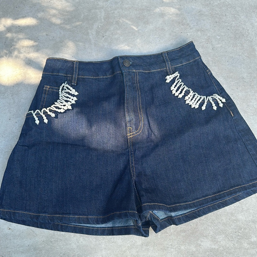Leandra Medine x Mango beaded jean shorts